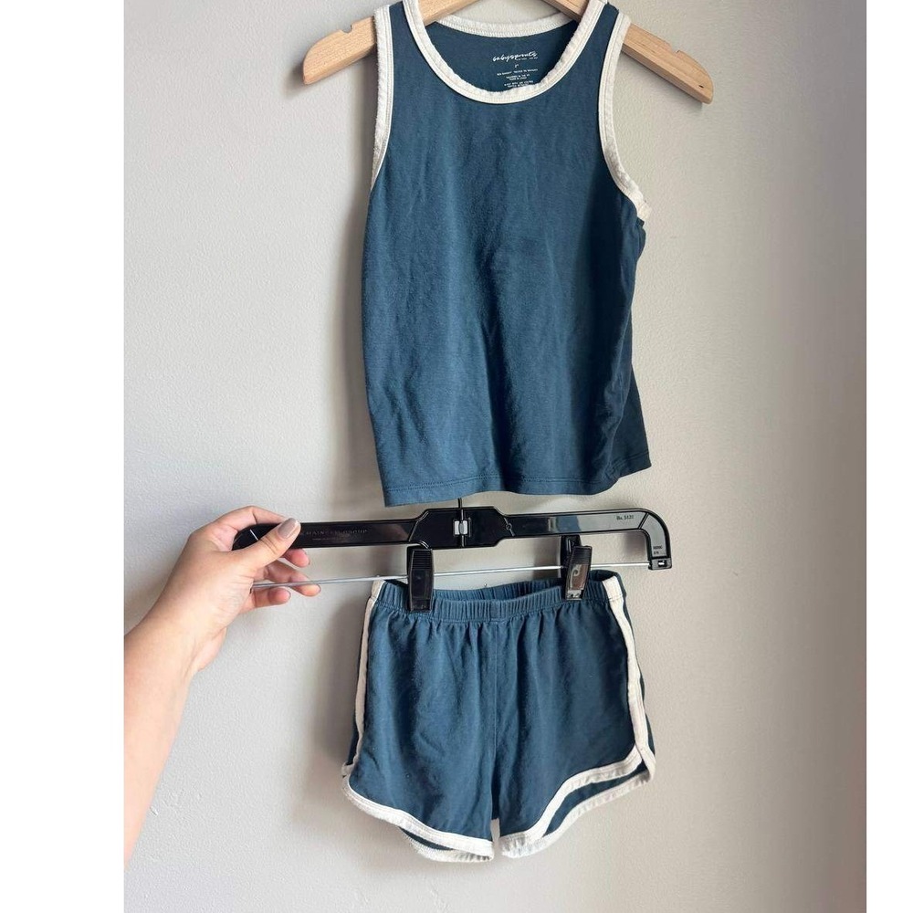 Baby Sprouts Bamboo Tank Runner Shorts Set Navy Slate Blue 2T Y2k Skate Scandi